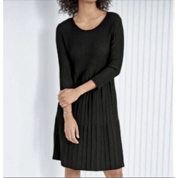 Eileen Fisher Wool Dress Sz S Brown Pleated Ribbed Lightweight Sweater Knit - Picture 13 of 13